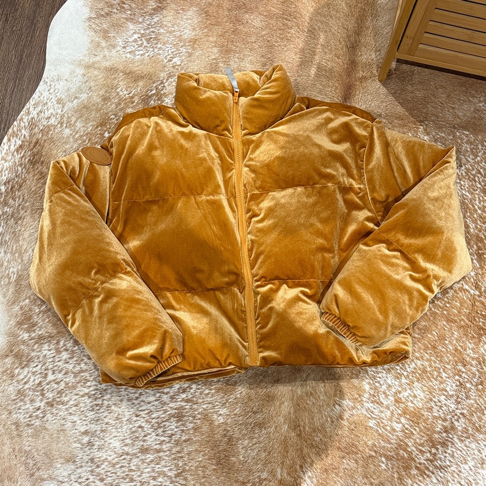 Fabletics Gold Velour Puffer Jacket